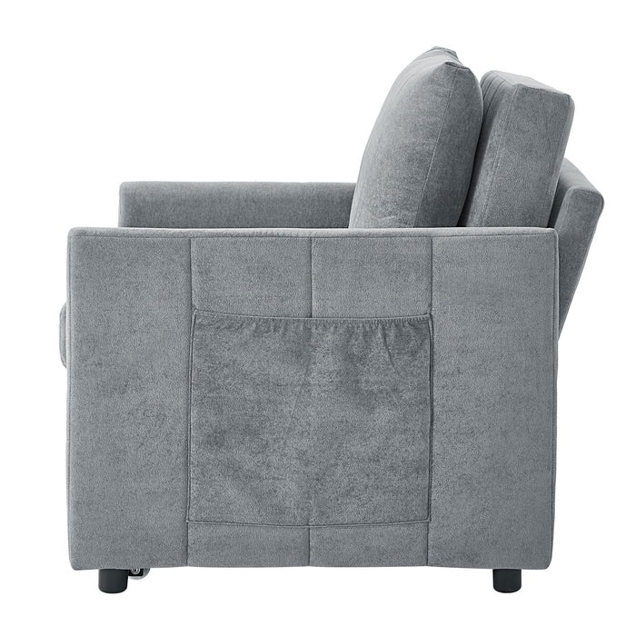 Upholstered Convertible Sleeper Sofa With 5 Position Backrest, Side Pockets, Storage