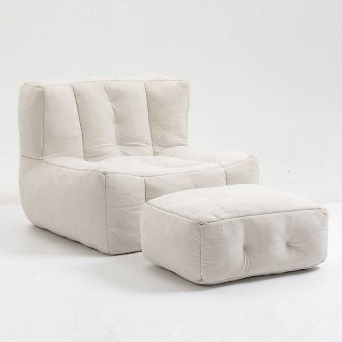 Modern Indoor Fluffy Bean Bag Chair With Memory Foam And Ottoman, Super Soft