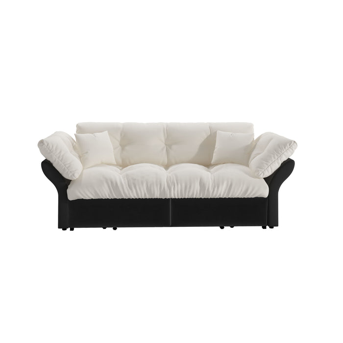 Queen Pull Out Sofa Bed, 3 In 1 Convertible Sleeper Tufted With 2 Soft Pillows
