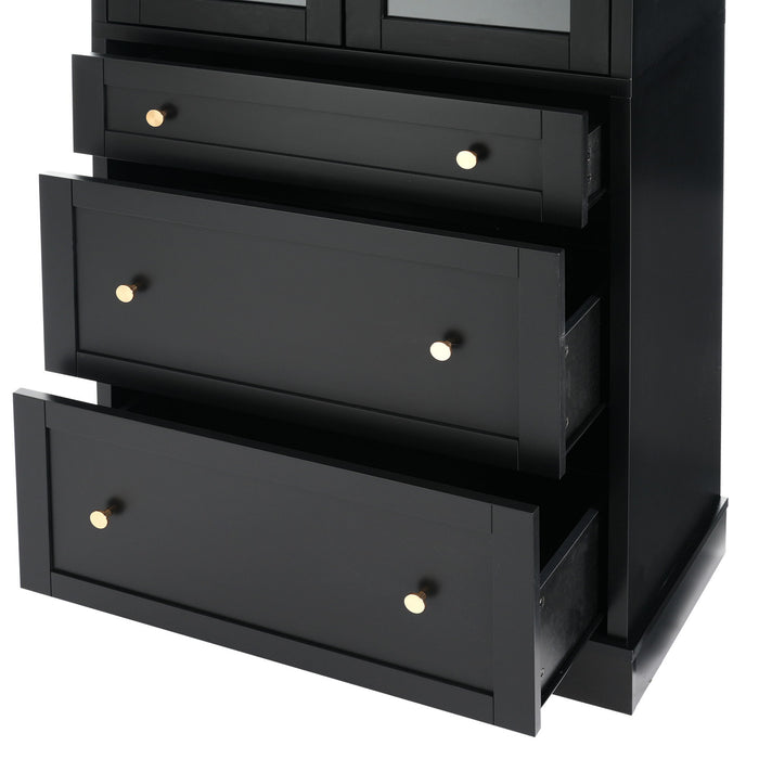 Freestanding Tall Bathroom Cabinet With Adjustable Shelves, Drawers, Soft Close Glass Doors