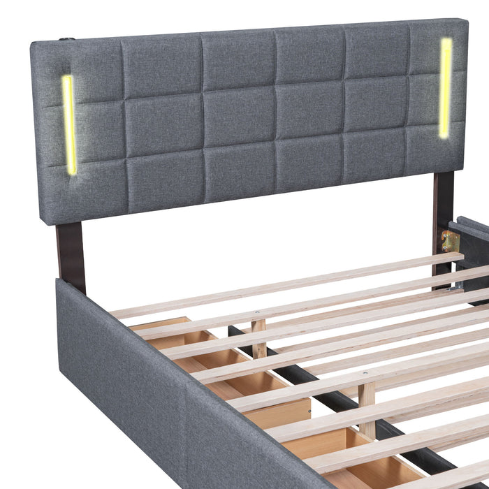 Upholstered Platform Bed With Trundle & Drawers