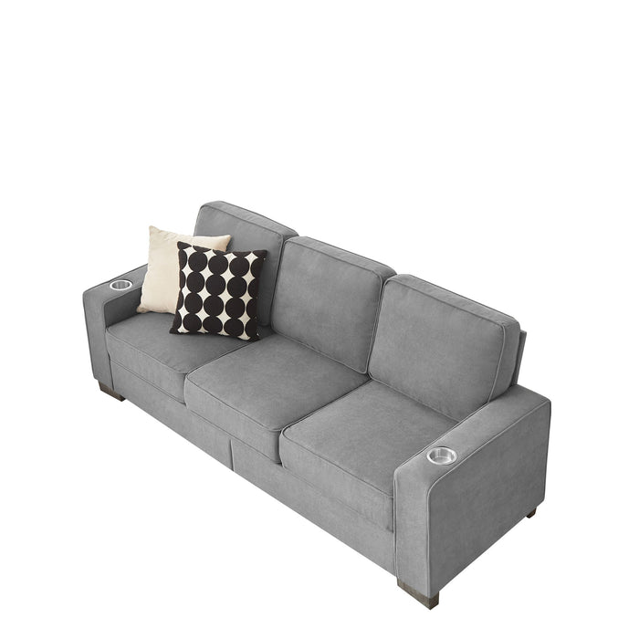 Modern Snowfleece Fabric 3 Seater Sofa With Cup Holder