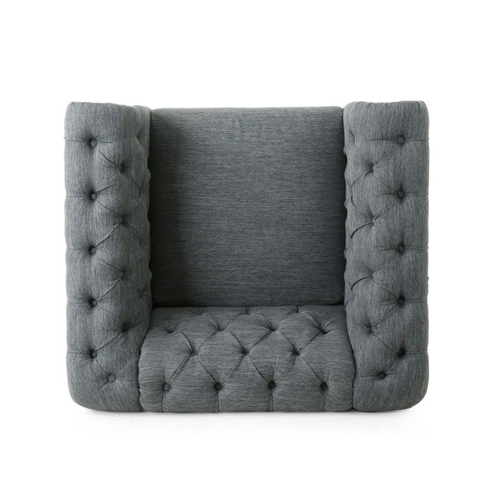 Fabric Upholstered Club Chair With Scrolled Tuxedo Arms