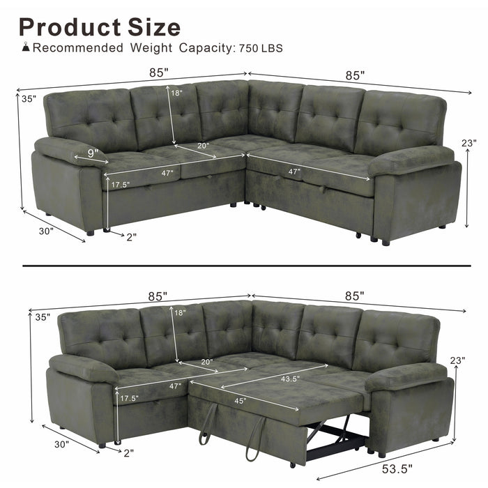 Convertible Sectional Sofa Bed & Pull Out Sleeper And Storage