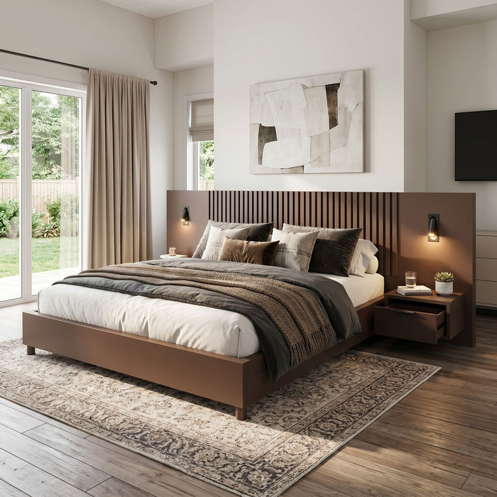 Platform Bed Frame With Built In Nightstands & Reading Lights