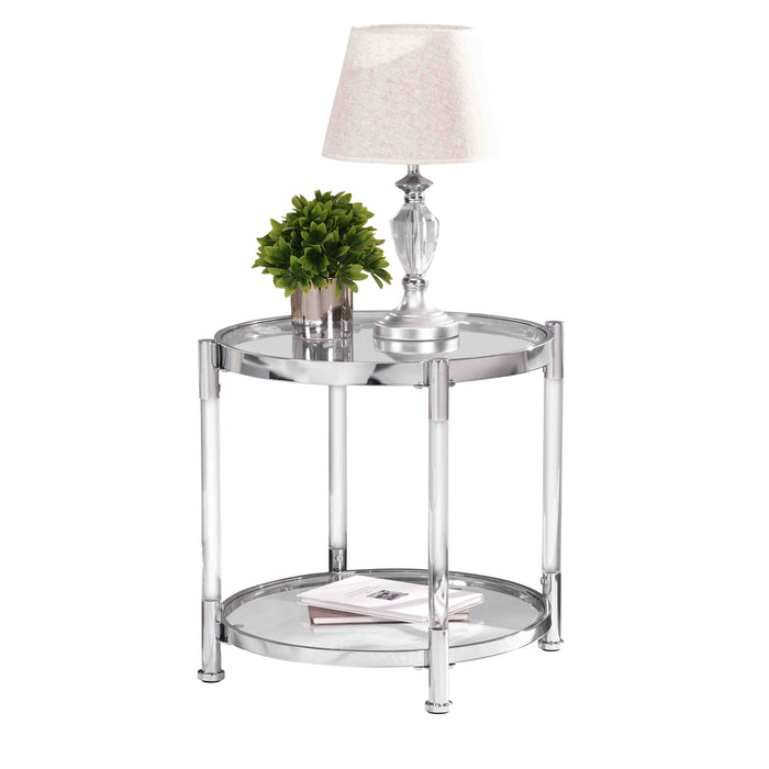 Contemporary Acrylic End Table, Side Table With Tempered Glass Top , Chrome/Silver End Table For Living Room & Bedroom