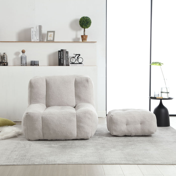 Modern Indoor Fluffy Bean Bag Chair With Memory Foam And Ottoman, Super Soft