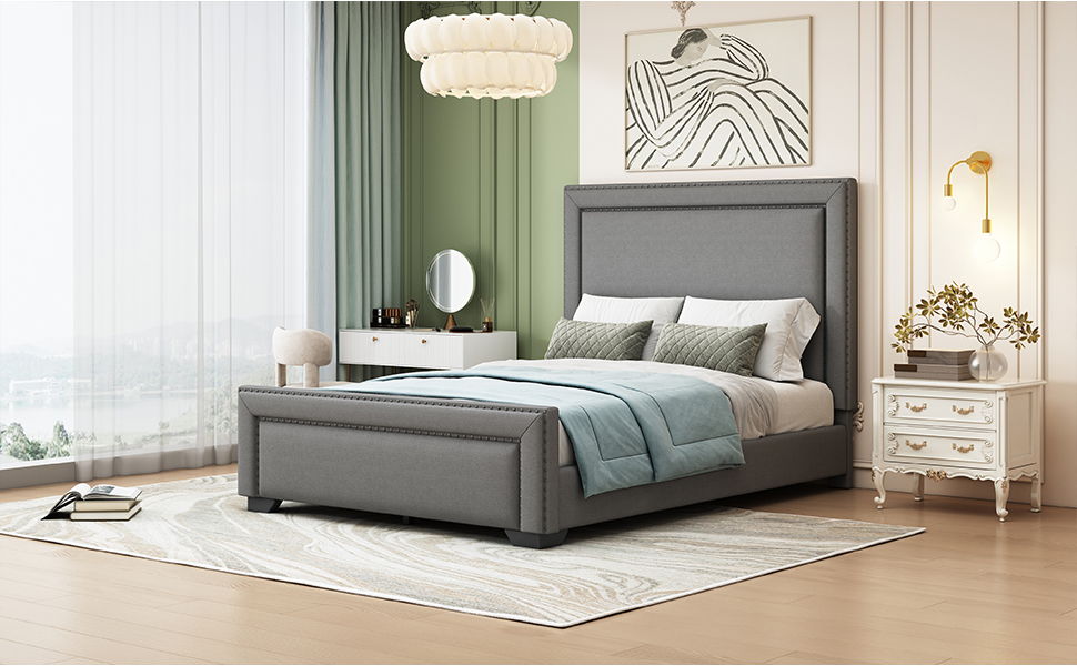 Upholstered Bed With Slats Support, No Box Spring Needed
