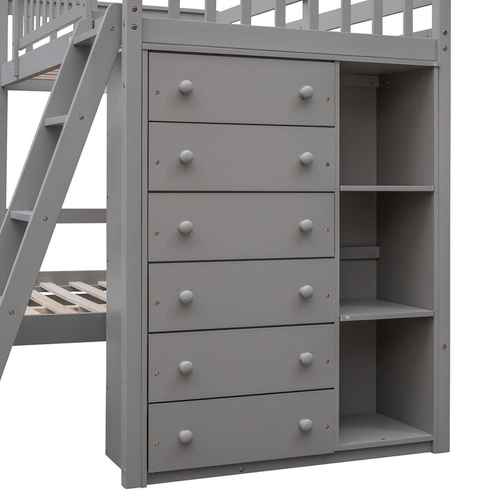 Bunk Bed With 6 Drawers And Flexible Shelves, Bottom Bed With Wheels