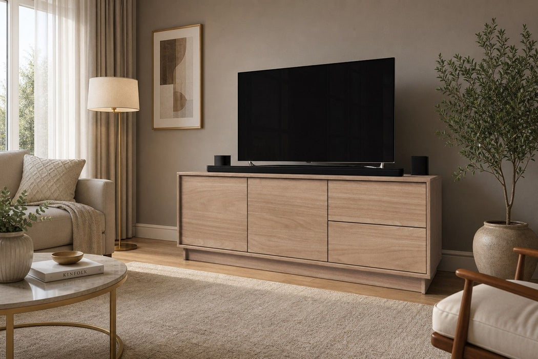 TV Stand For TVs Up To 60" With 2 Doors And 2 Drawers - Natural Walnut