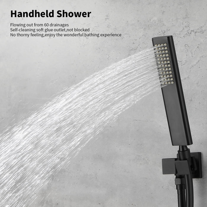 Male Npt Tub Faucet With Hand Shower, Matte Black Waterfall Bathtub Shower Faucet Set, Wall Mount Tub Shower System With Solid Brass Rough - In Valve Shower Trim Kit