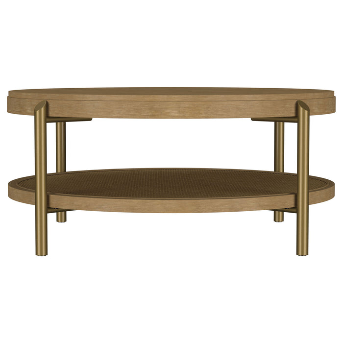 Arini Round Coffee Table With Storage Shelf Sand Wash