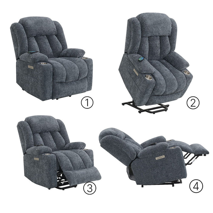 Omarion - Power Recliner With Lift, Heating & Massage - Blue Chenille