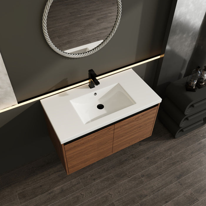 Bathroom Vanity Set With Resin Countertop Sink And 2 Doors, Engineered Wood