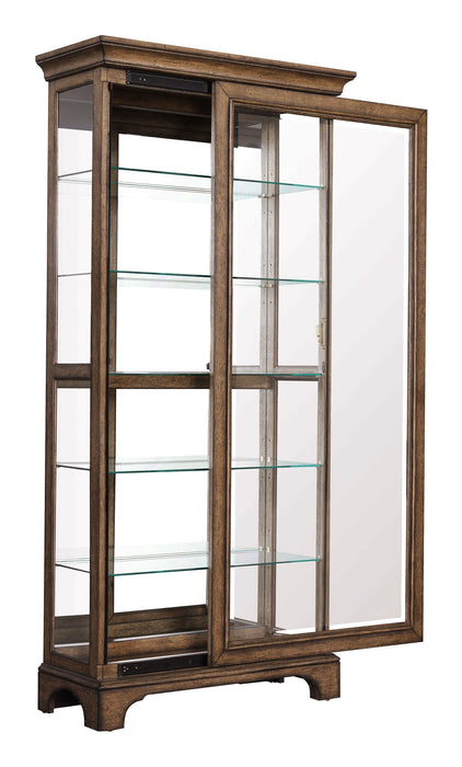Pulaski Accents - Sliding Door Curio With Glass Shelves And LED Light - Dark Brown