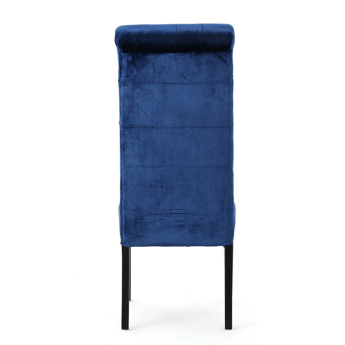 Elegant George Hi Back Dining Chair (Set of 2) With Tufted Velvet - Navy Blue