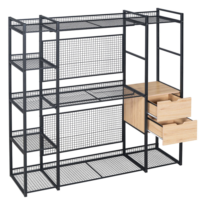 Open Style Wardrobe With Hanging Rails, Shelves And Drawers