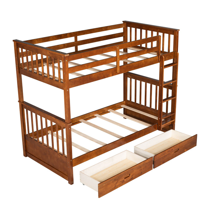 Bunk Bed With Ladders And 2 Storage Drawers