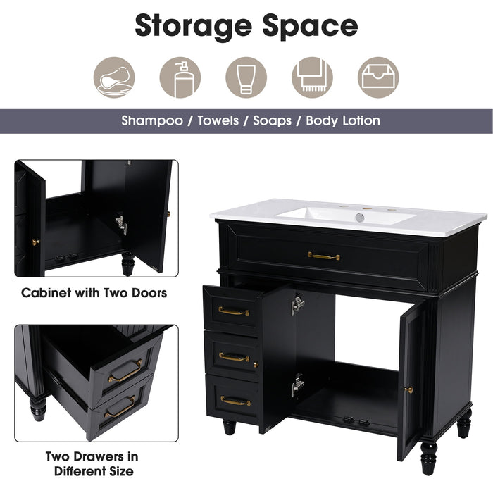 36" Bathroom Vanity With Sink, Freestanding Cabinet With Drawers, 2 Package - Black