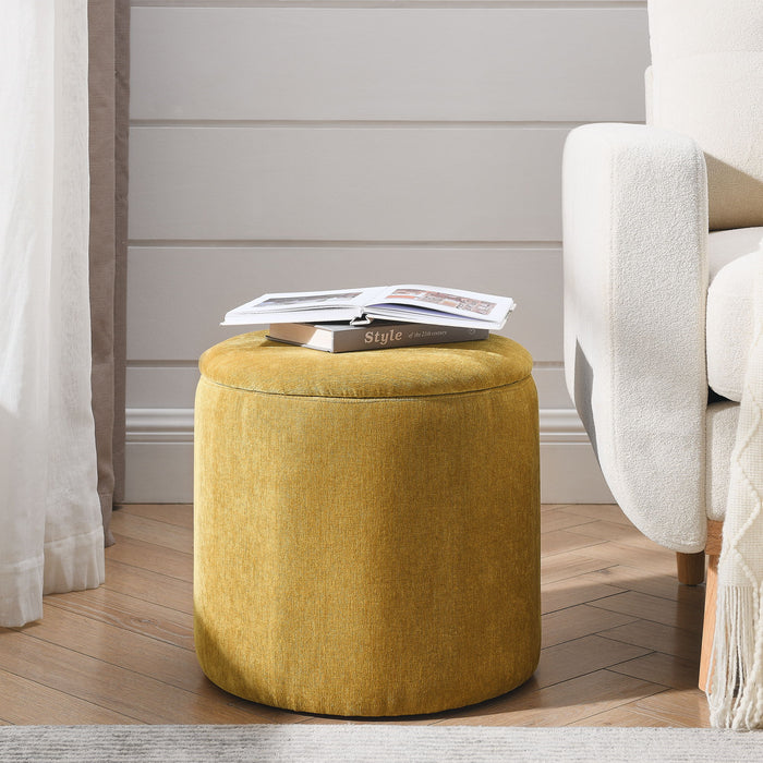 Classic 2 Piece Round Storage Ottoman Set With Drum Shaped Stool