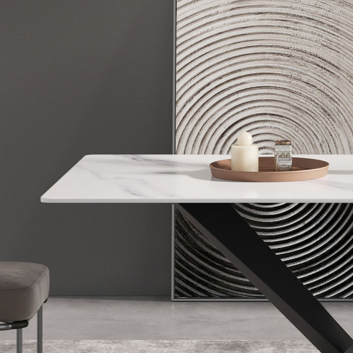 Modern Artificial Stone Straight Edge Metal X Leg Dining Table, 6 People