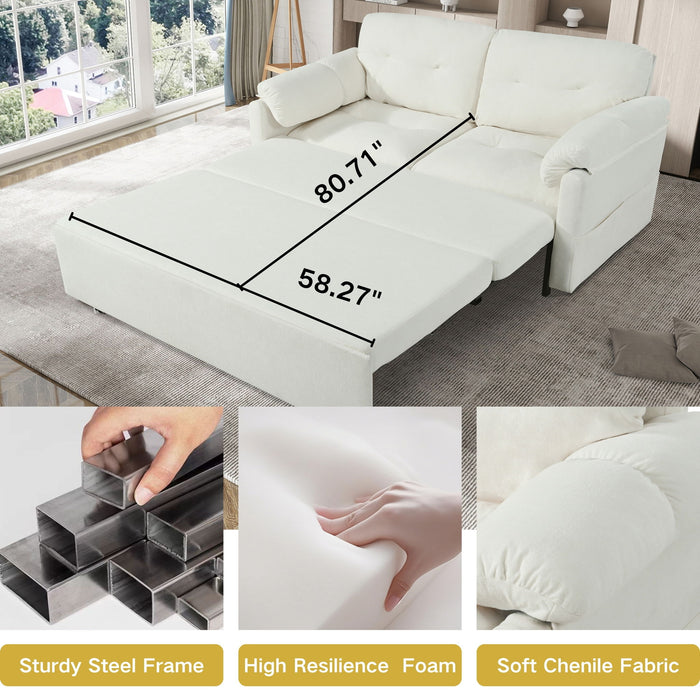 Modern Convertible Sleeper Sofa Bed With Pull-Out Queen Design, Side Storage & Thick Cushions