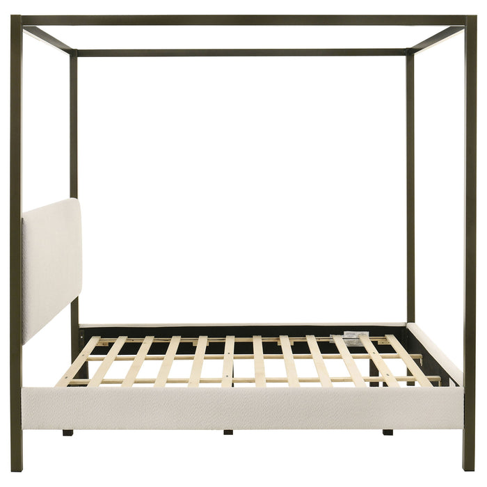 Monroe Upholstered Eastern King Canopy Bed Vanilla