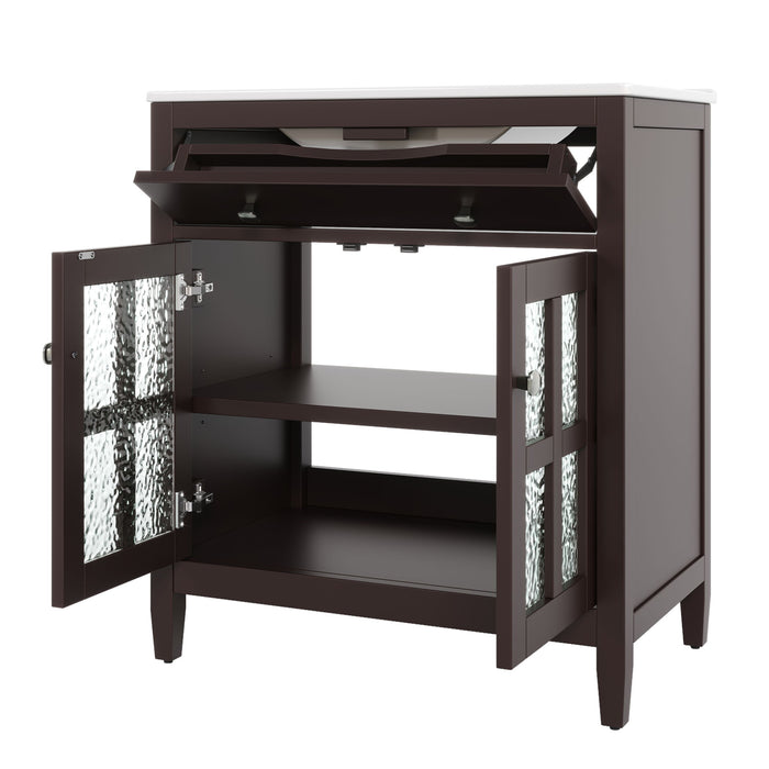 Bathroom Vanity With Ceramic Sink, Adjustable Shelf & Tip Out Tray