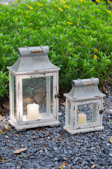 Wooden Candle Lantern Decorative, Hurricane Lantern Holder Decor For Indoor Outdoor, Home Garden Wedding - White
