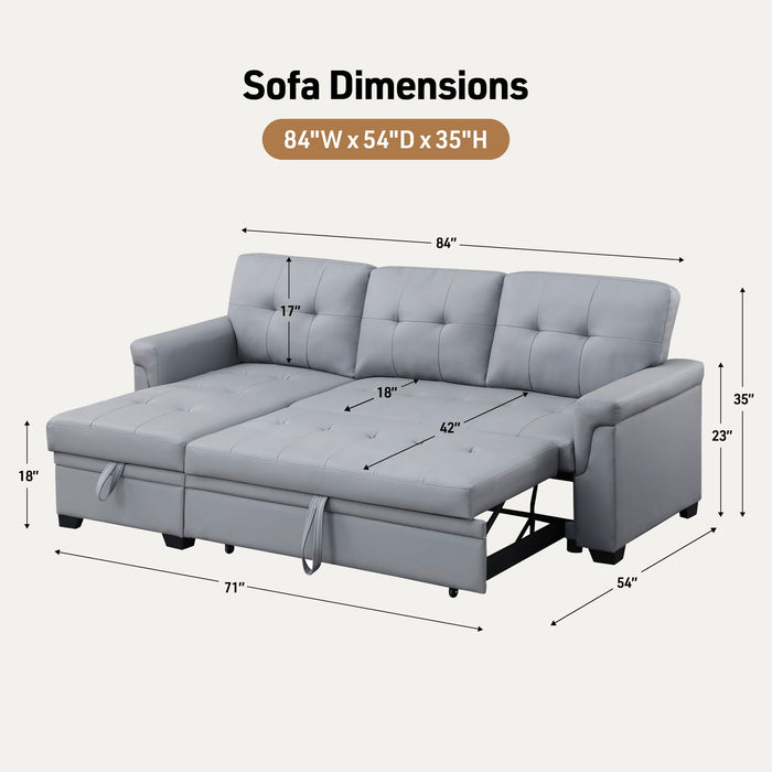 Lexi - Vegan Leather Modern Reversible Sleeper Sectional Sofa With Storage Chaise