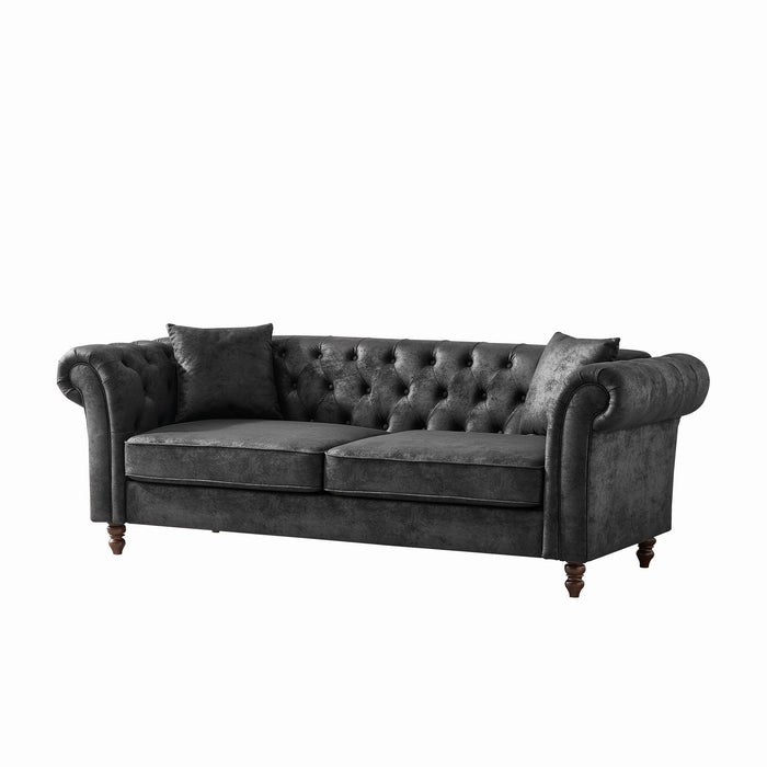 Chesterfield 3 And 2 Seater Sofa Set, High Tech Fabric Upholstered Couch For Living Room