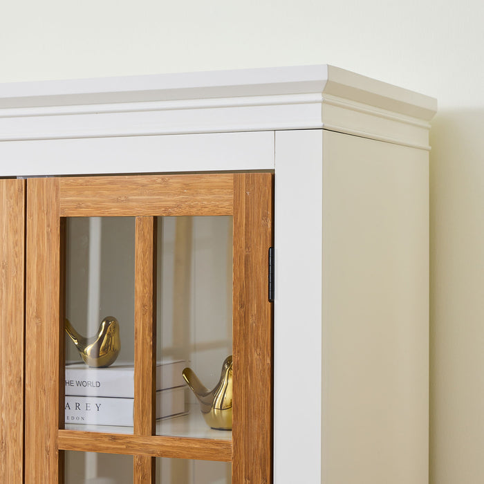 Rustic Style Display Cabinet With Glass Doors For Collectibles