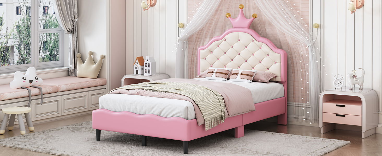Lovely Crown Fantasy Princess Bed With Tufted Headboard