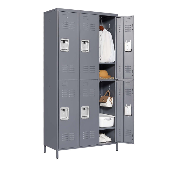 6 Door Lockers With Lock For Employees, Storage Cabinet For Home, Gym, Office, School, Garage - Gray