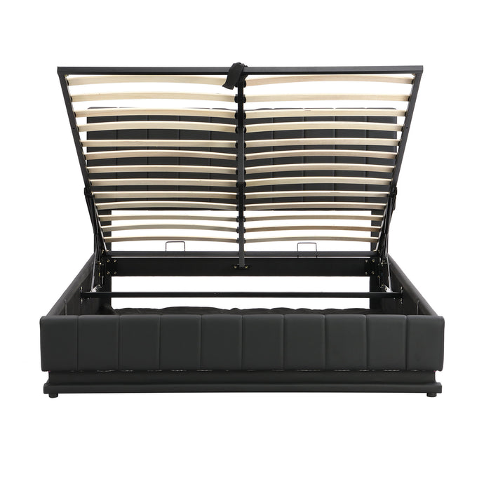 Upholstered Bed With Hydraulic Storage System And LED Light, With Sockets And USB Ports