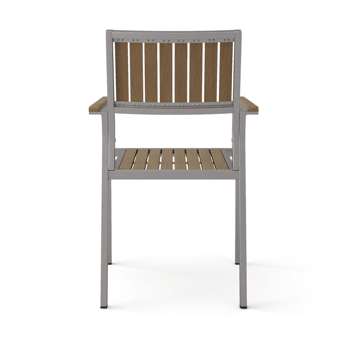 Stylish Modern Faux Wood & Aluminum Outdoor Dining Chairs, (Set of 2) - Natural