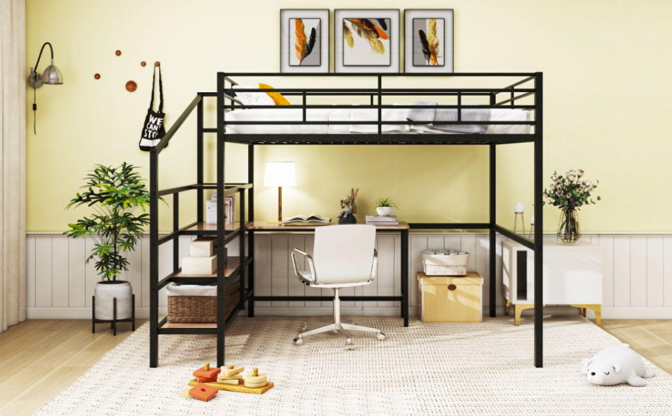 Loft Bed With Desk And Lateral Storage Ladder