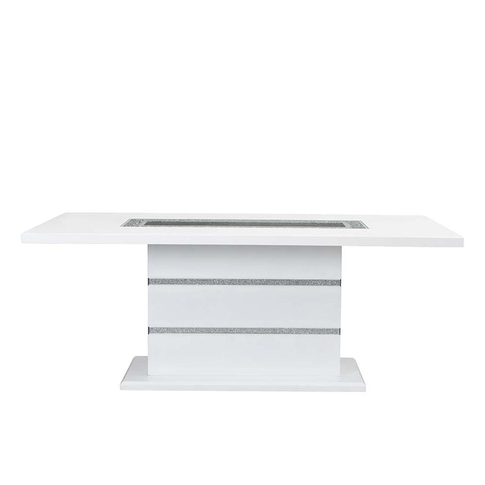 Elizaveta - Dining Table With Pedestal Base - Faux Crystal Diamonds & White High Gloss