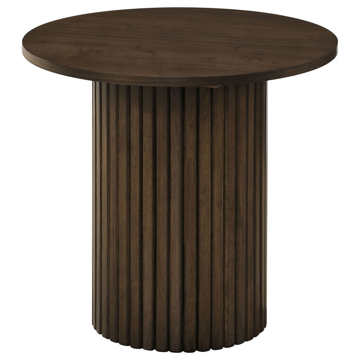 Hamlyn Round Fluted Occasional Side End Table Walnut