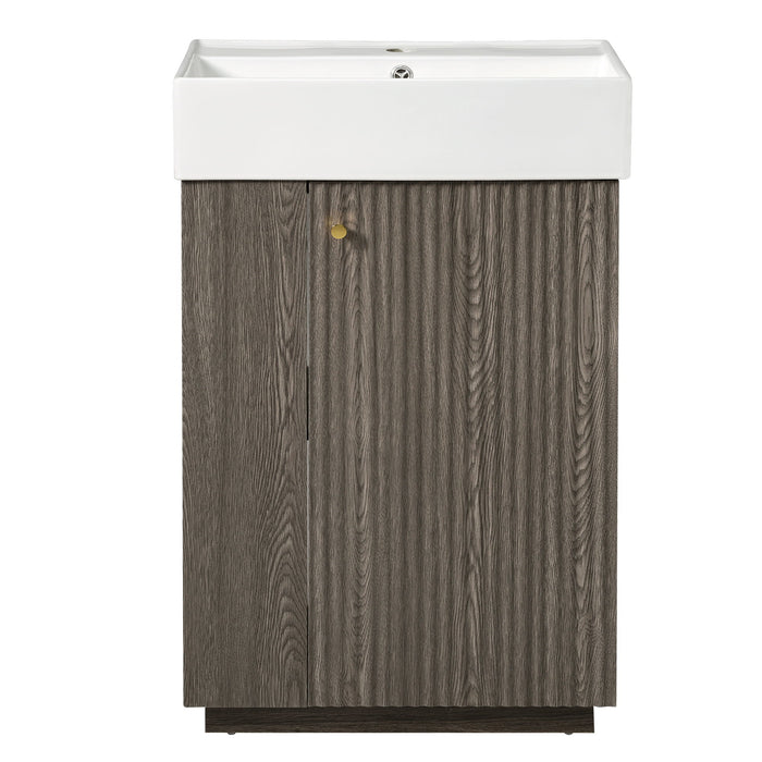 Bathroom Vanity With Sink, Freestanding Wood Grain Cabinet With Storage