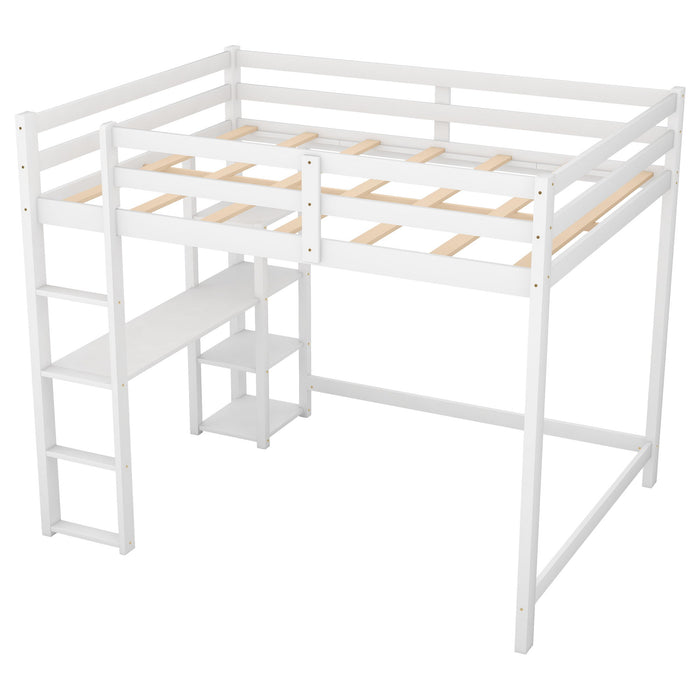 Full Size Lo Feet Bed With Built-In Desk And Shelves, White