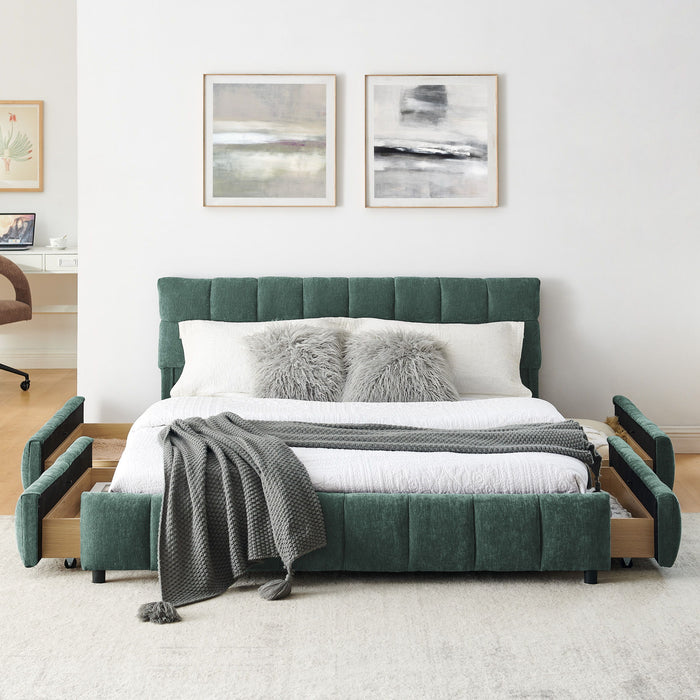 Modern Platform Bed Frame With Thick Chenille Fabric