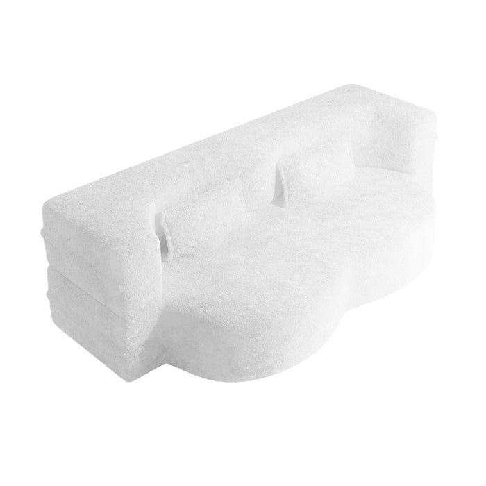 Modern Floor Sofa, With 2 Pillows, Convertible Teddy Fabric Foam Filled Bed