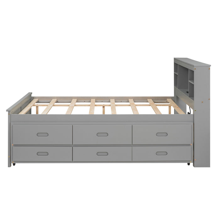 Platform Bed With Storage Headboard, USB, Trundle And 3 Drawers