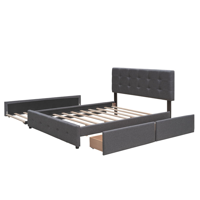 Upholstered Platform Bed With Classic Headboard And Drawers, No Box Spring Needed