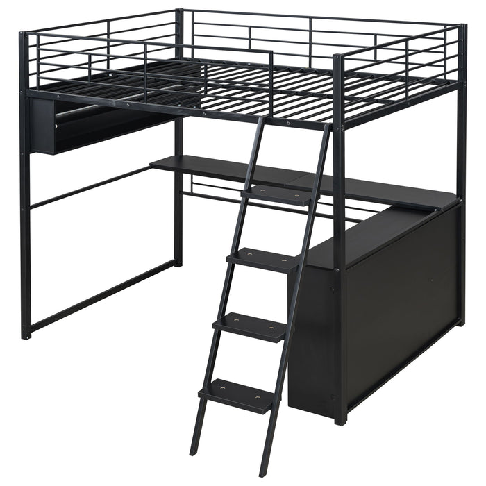 Loft Bed With LED Desk And 4 Storage Shelves