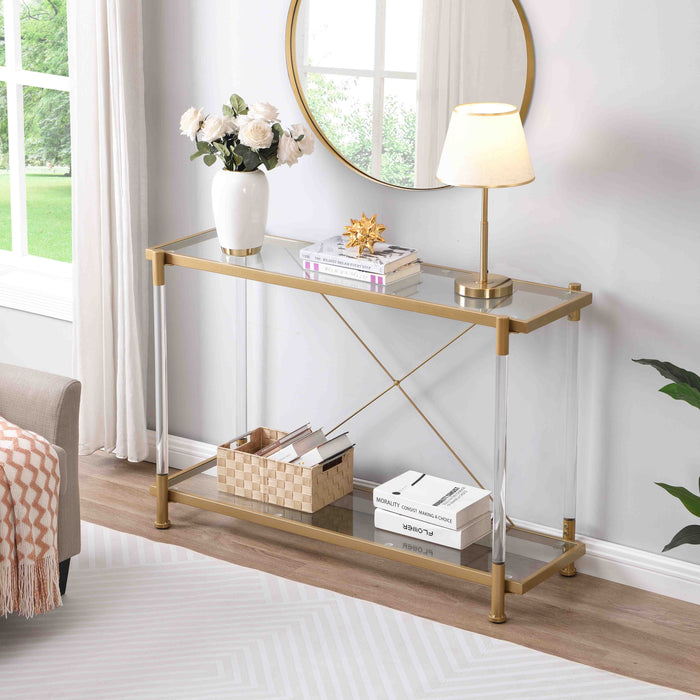 43.31'' Golden Glass Sofa Table, Acrylic Side Table, Console Table For Living Roome & Bedroom