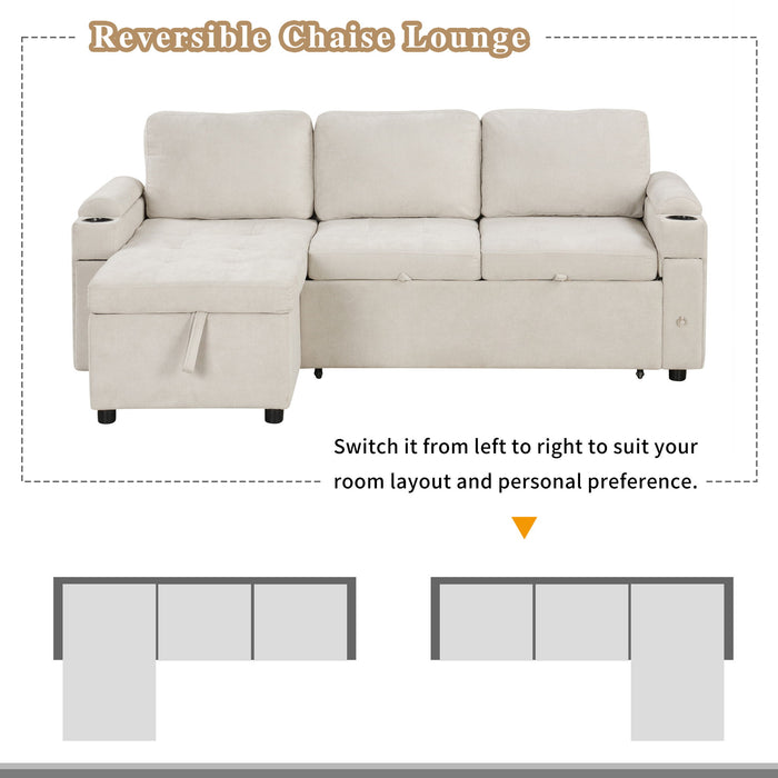 Convertible L Shaped Sofa Couch With Storage, Cup Holders, USB Ports