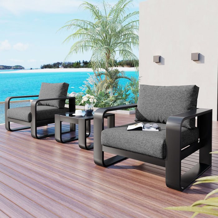 Go 3 Pieces Aluminum Frame Patio Furniture With 6.7" Thick Cushion And Coffee Table, All Weather Use Olefin Fabric Outdoor Chair, Gray And Black