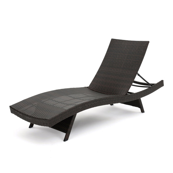 Mysticism Outdoor Chaise Lounge With Adjustable Backrest And Foldable Legs - Brown Multi